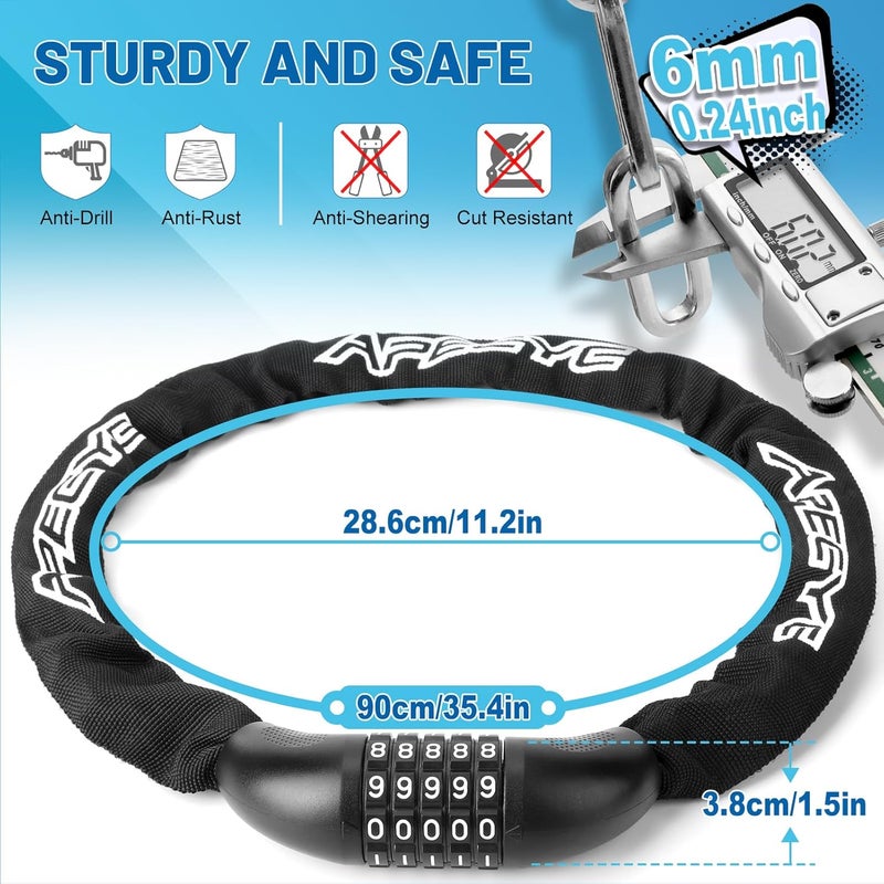 APECYC Heavy Duty Bike Chain Lock – 5 Digit Combination Anti-Theft Bicycle Lock, 3FT/4FT/5FT Hardened Steel Square Links for E-Bike, Motorcycle, Scooter, Gate - Image 2